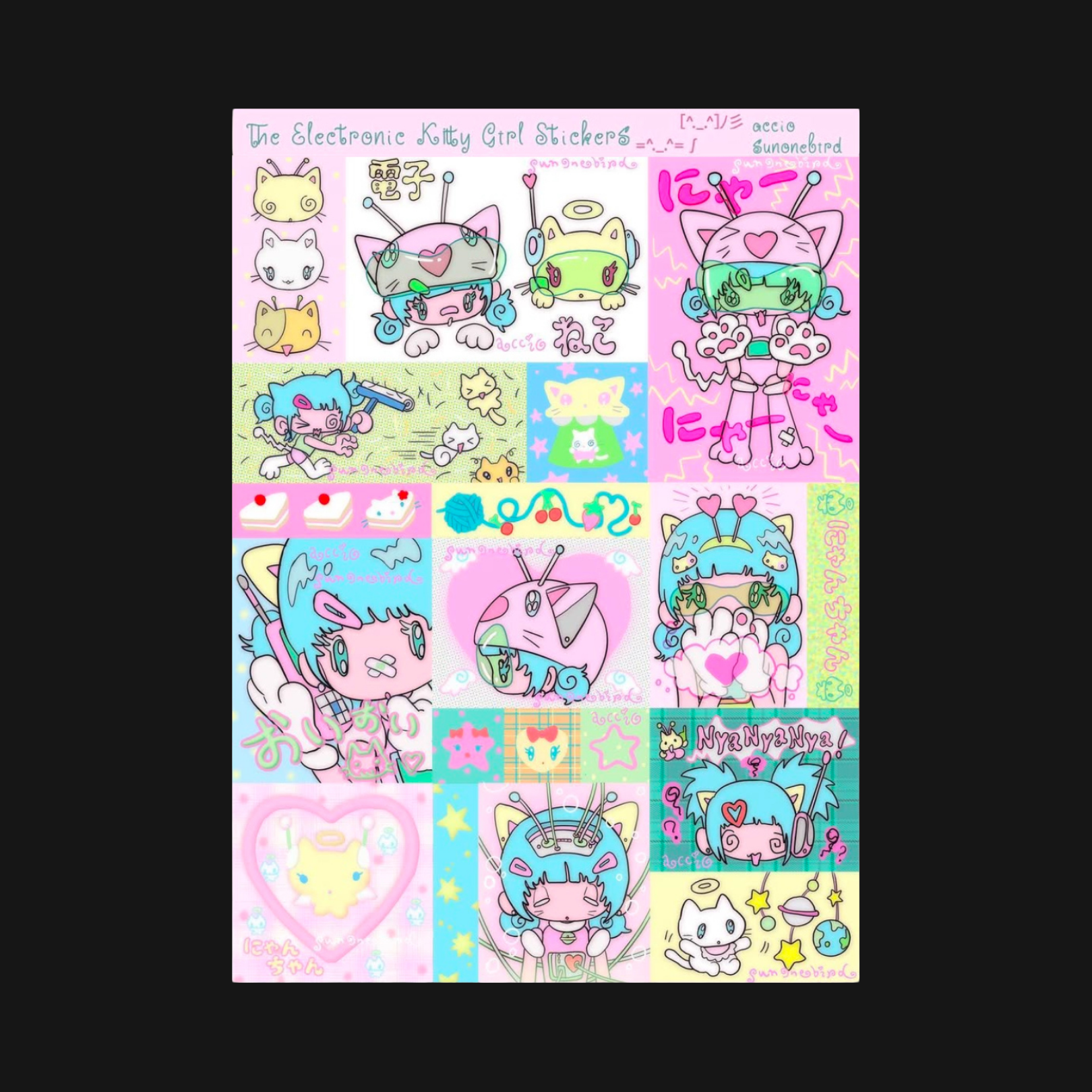 Sunonebird x Accio - The Electronic Cat Girl Grids Sticker Sheet