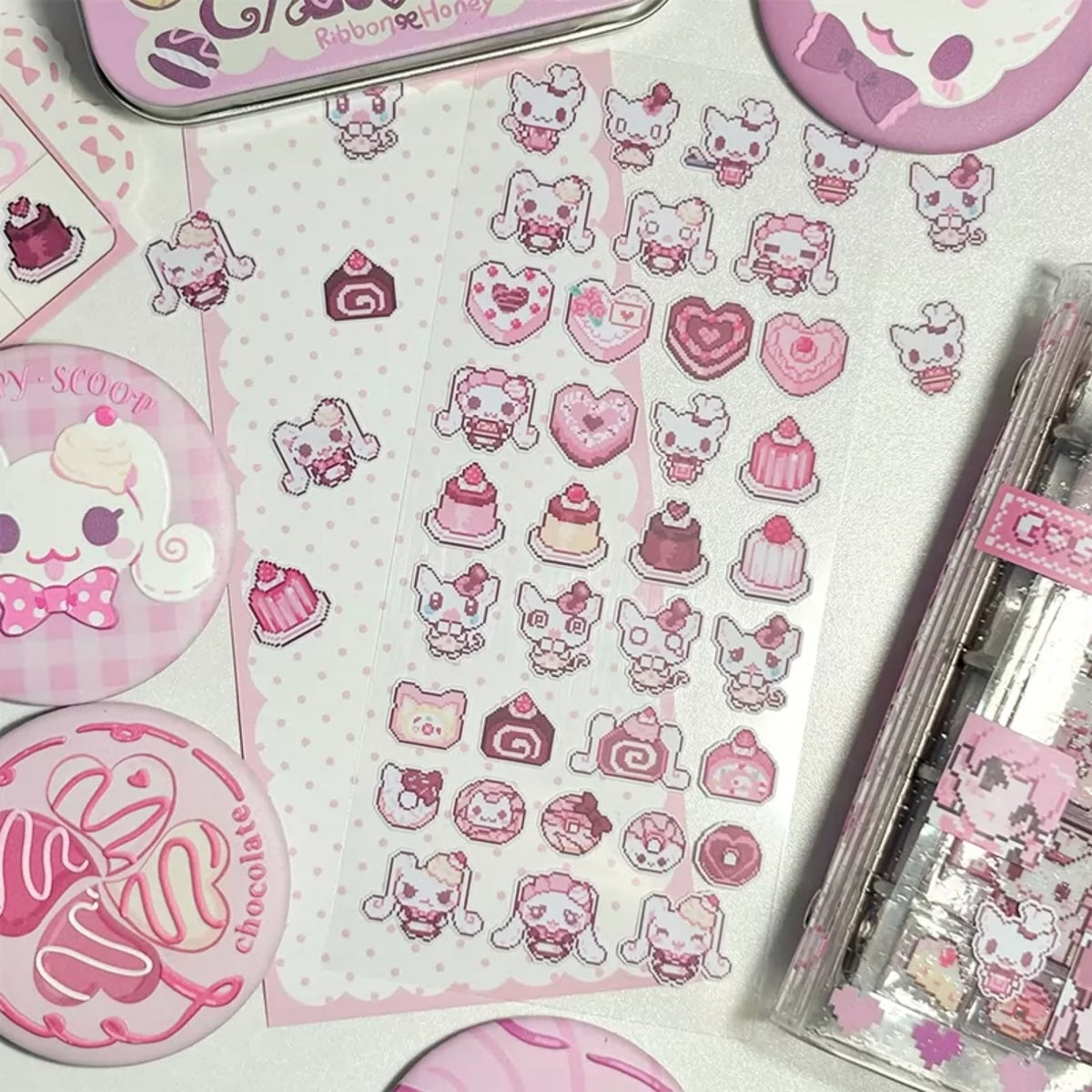 RIBBON HONEY - PINK CHOCOLATE CAT STICKER SHEET