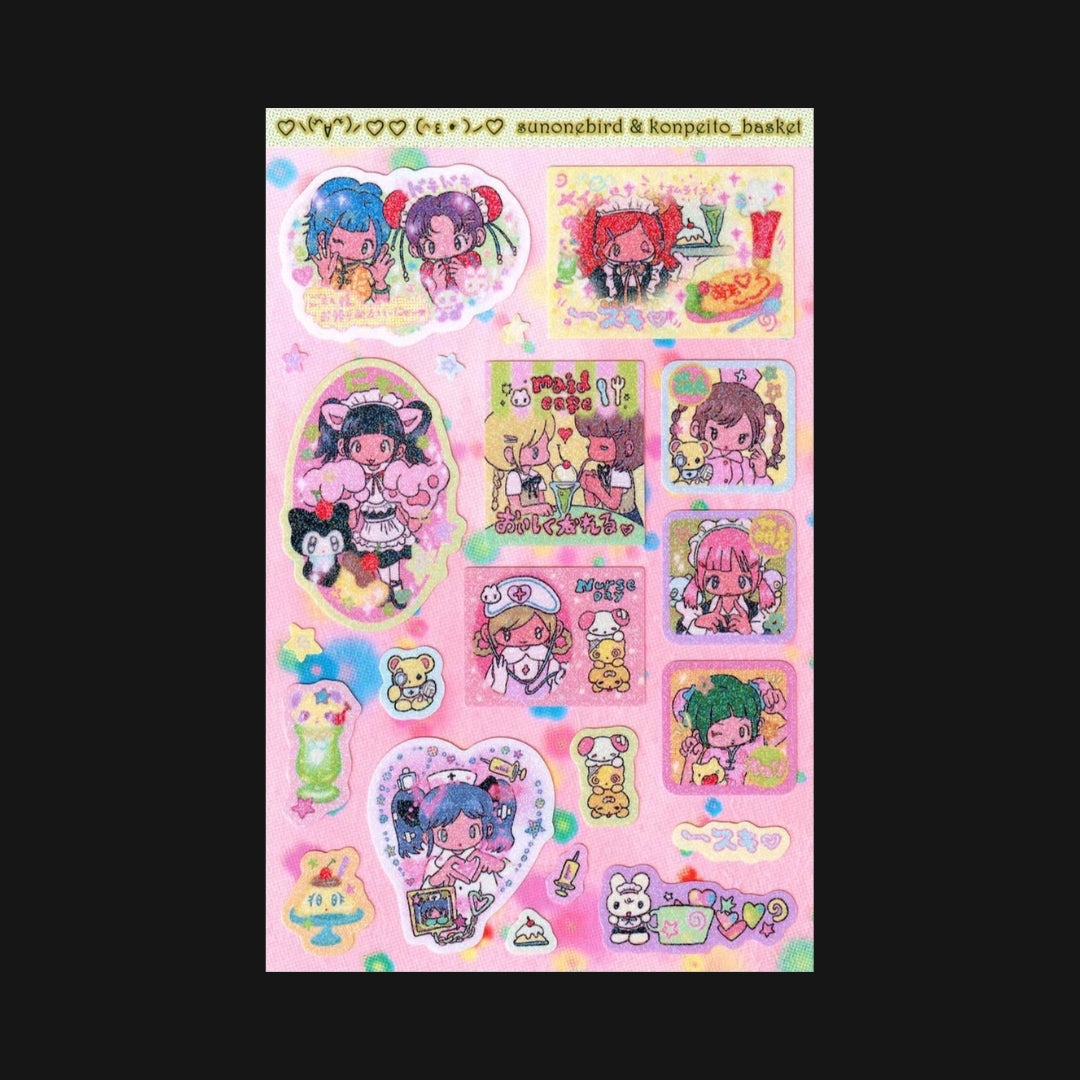 Sunonebird x Konpeito Basket - Maid Coffee Shop Sticker Sheet