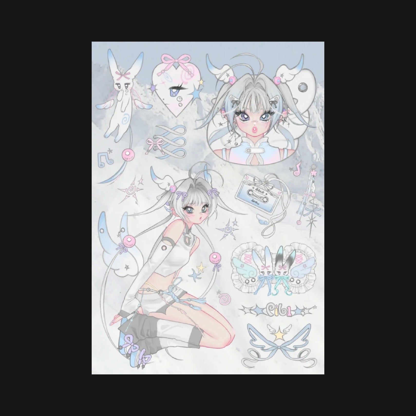 PICKYBONE - WINGED BUNNY STICKER SHEET - BONE