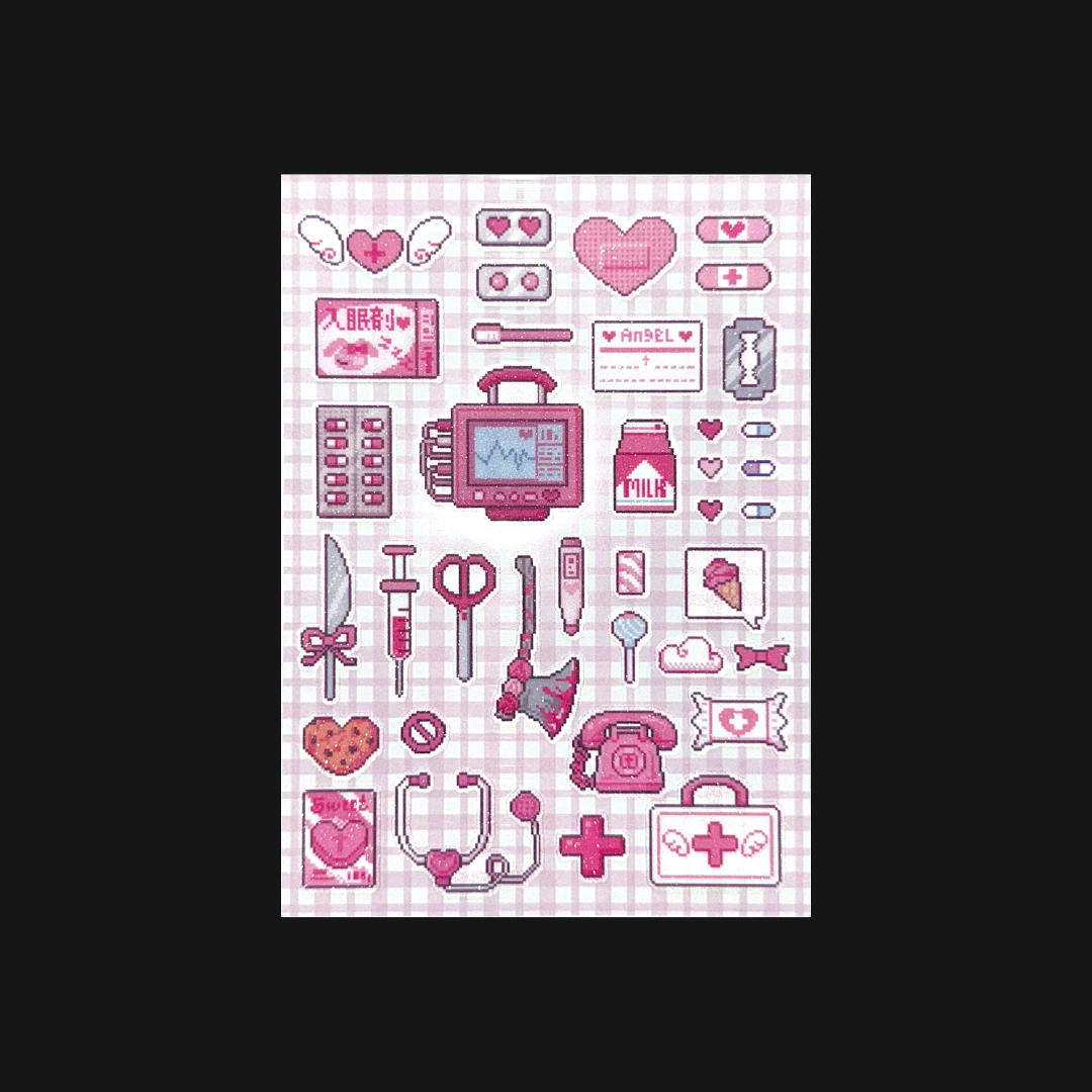 Ribbon Sweetheart - Pink Medical Pixel Sticker Sheet