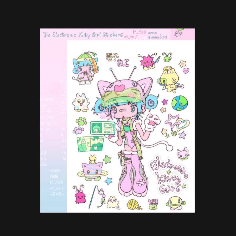 Sunonebird x Accio - The Electronic Cat Girl Sticker Sheet