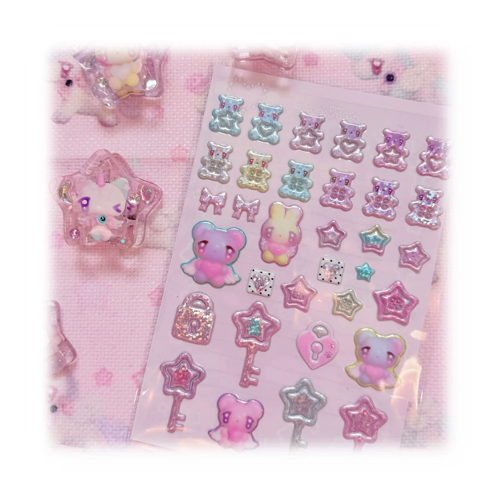 CARAMEL RAIN - BEAR BUTTON PUFFY STICKER SHEET
