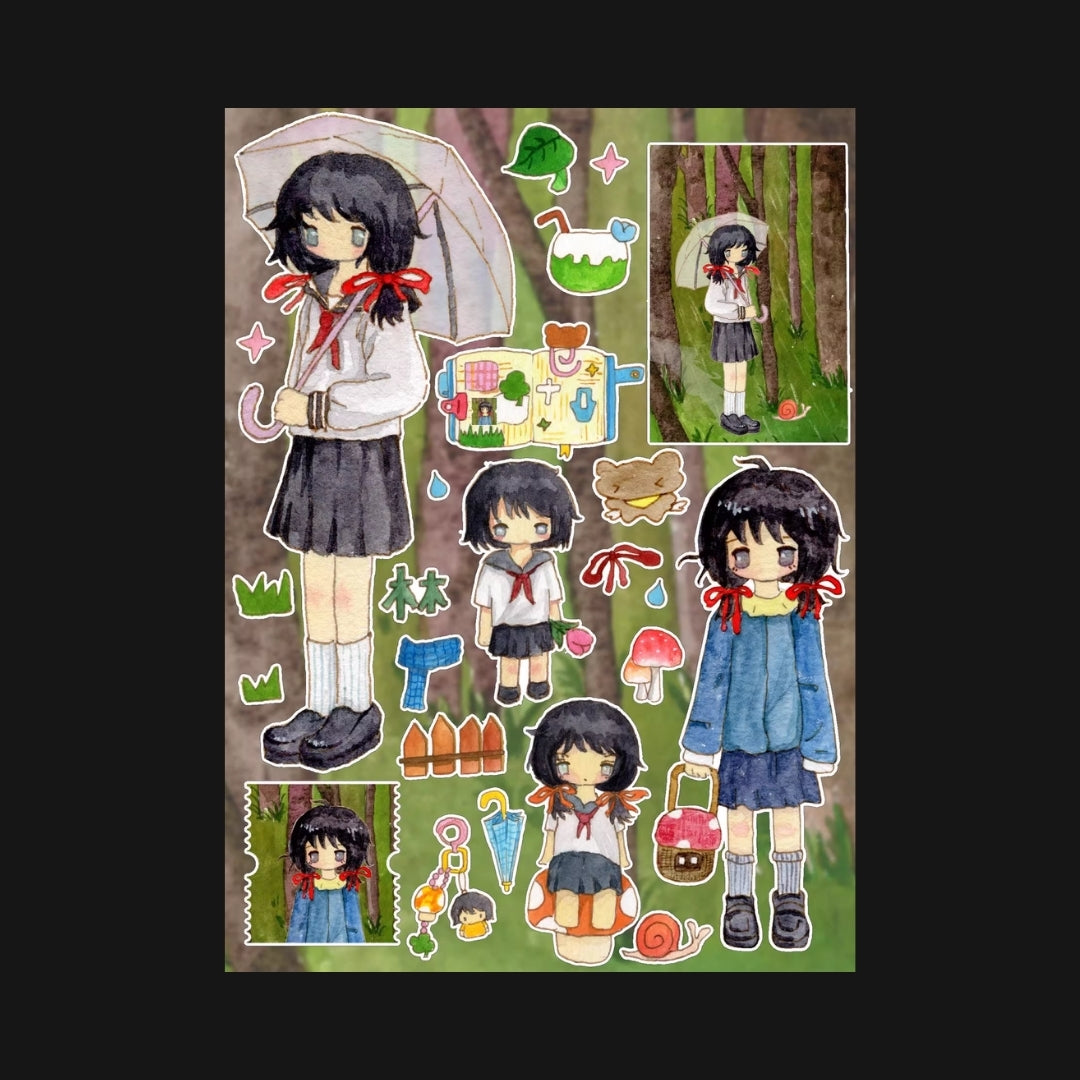 LU SENMIAO - GREEN GIRL STICKER SHEET