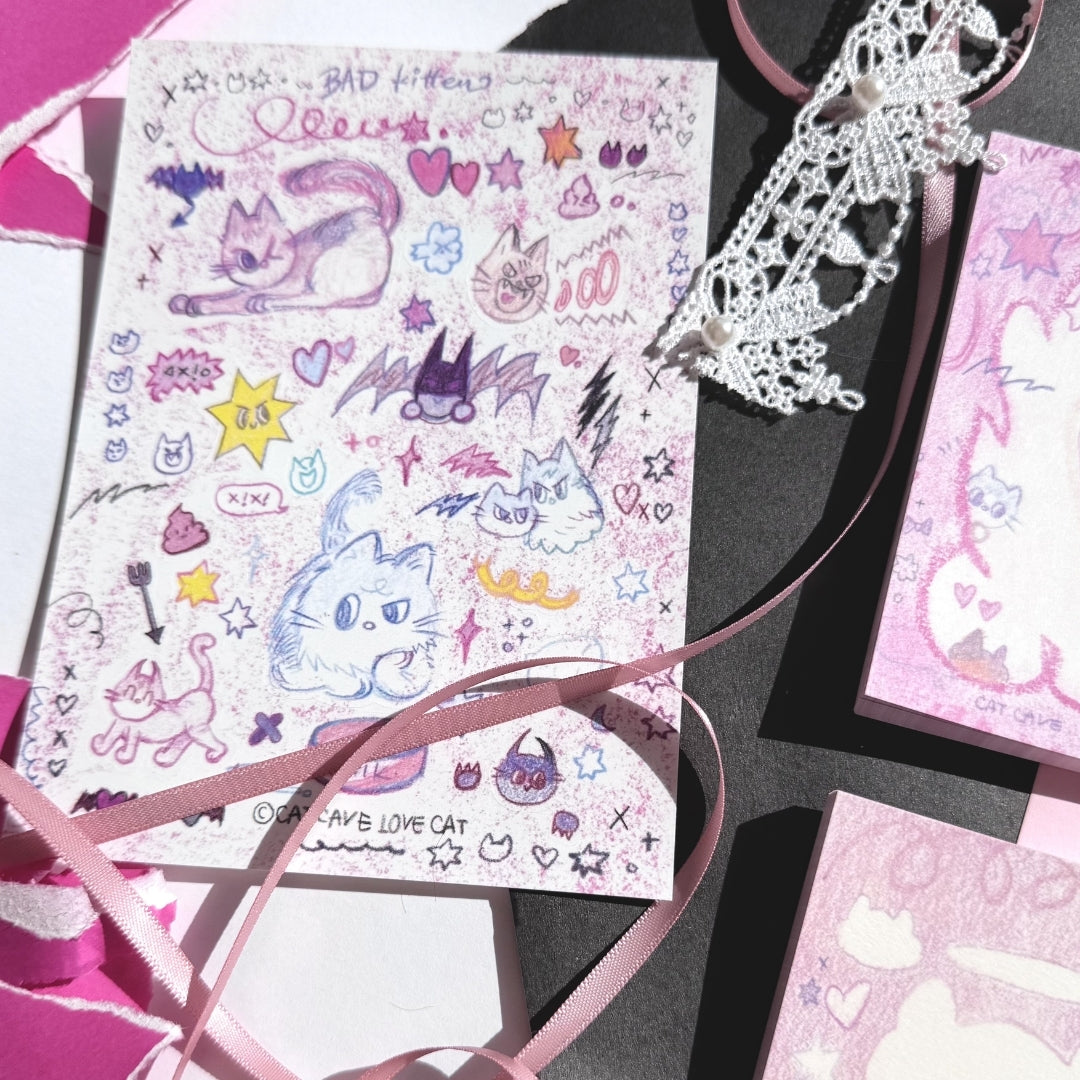 CAT CAVE - BAD KITTEN STICKER SHEET