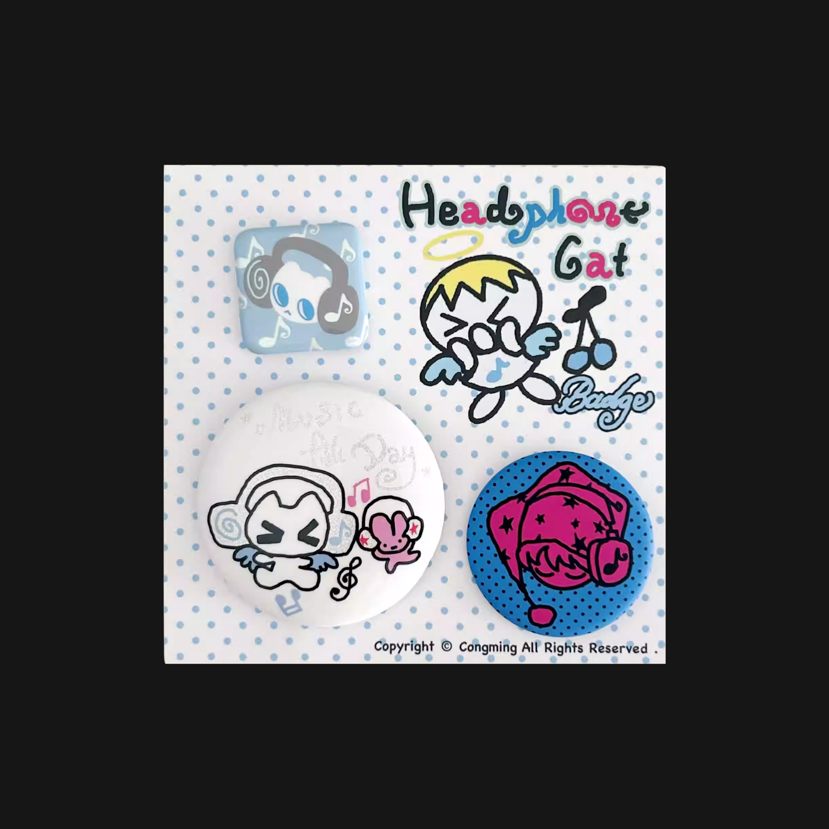 CONGMING - HEADPHONE CAT BADGE SET